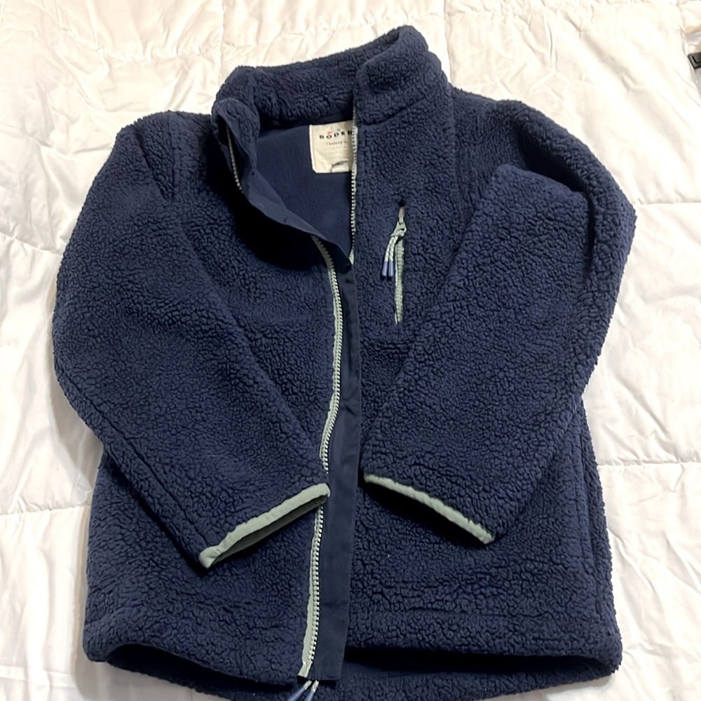 Mini Boden Blue fleece jacket with green trim Size 7-8